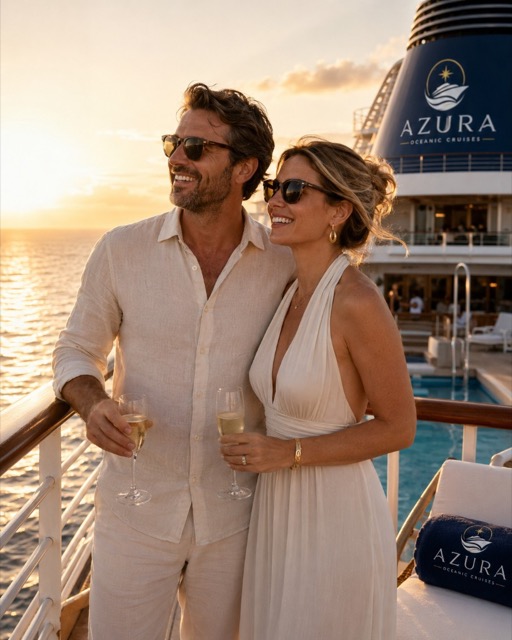 Azura couple enjoying a sunset cruise moment