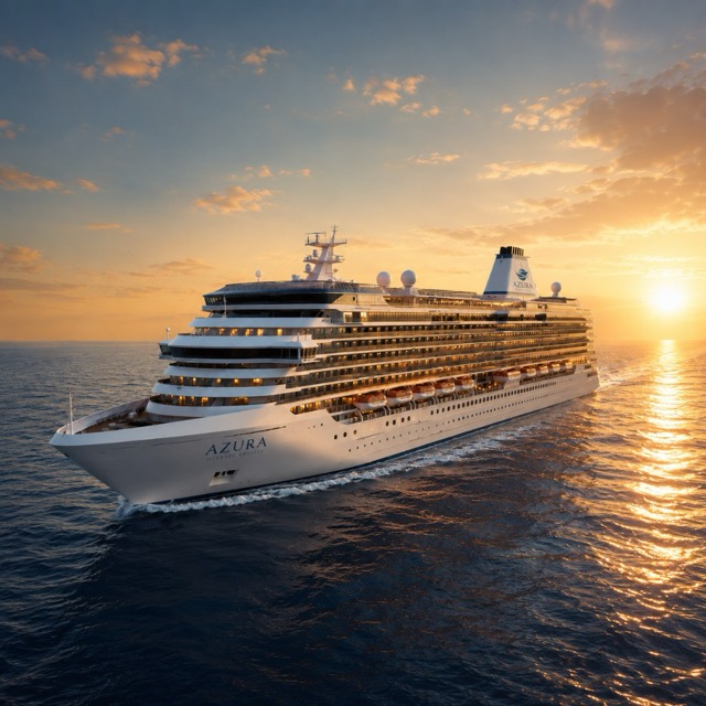 Azura cruise ship at sunset