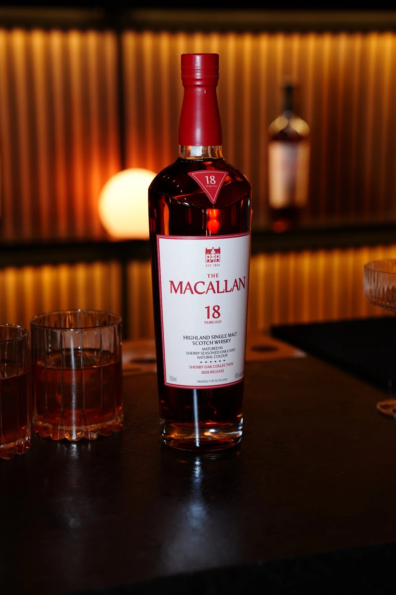 A bottle of The Macallan 18 Sherry Oak 2026 release on the bar at INNESS