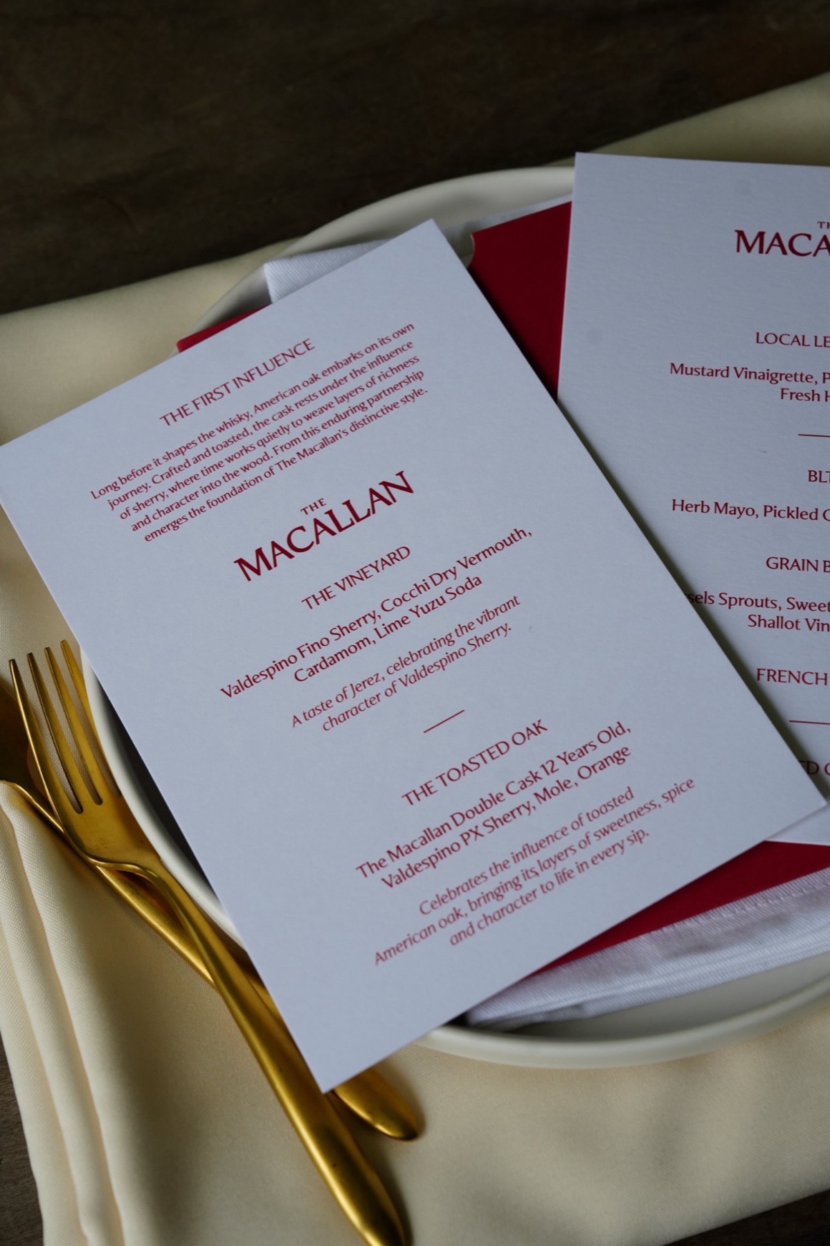 The Macallan lunch menu at INNESS opening with The First Influence