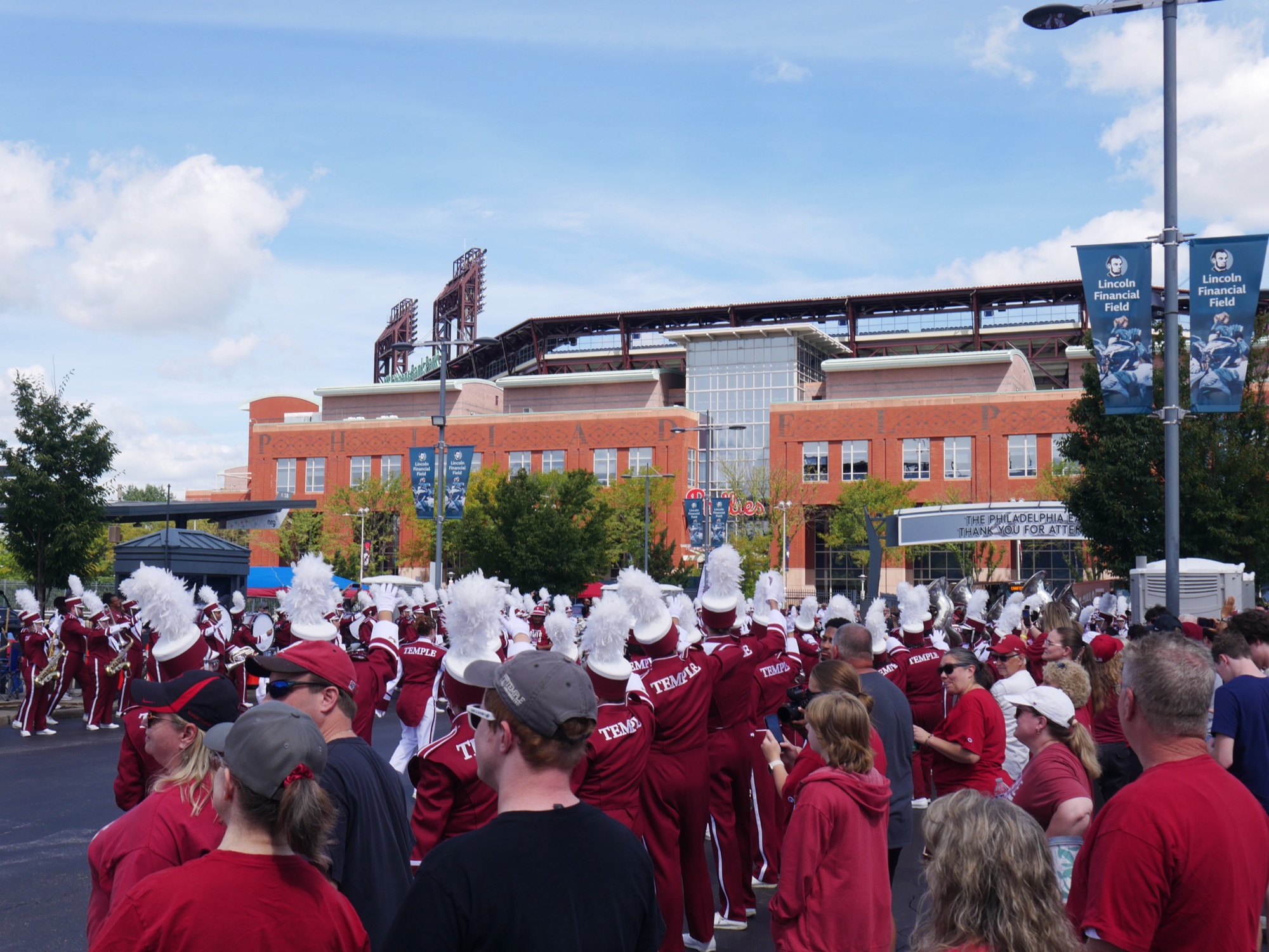 Temple band and fans outside the stadium