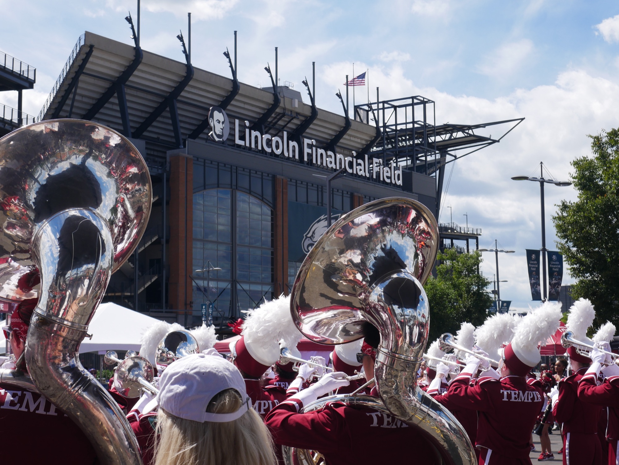 Temple band tubas outside Lincoln Financial Field