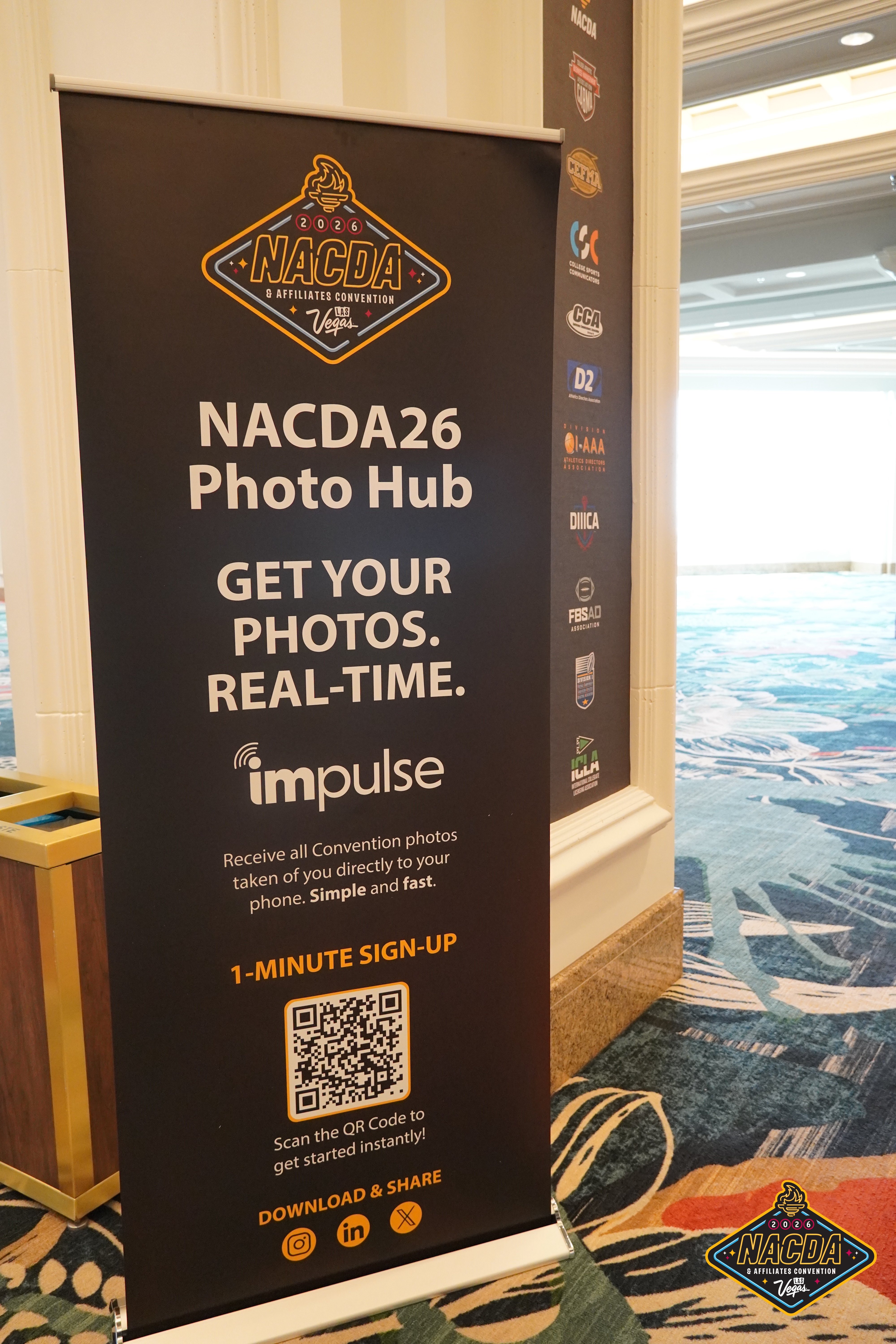 NACDA26 Photo Hub banner with Impulse branding and a QR code for attendee signup